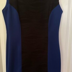 Enfocus Studio Black and Royal Blue Paneled Midi Dress